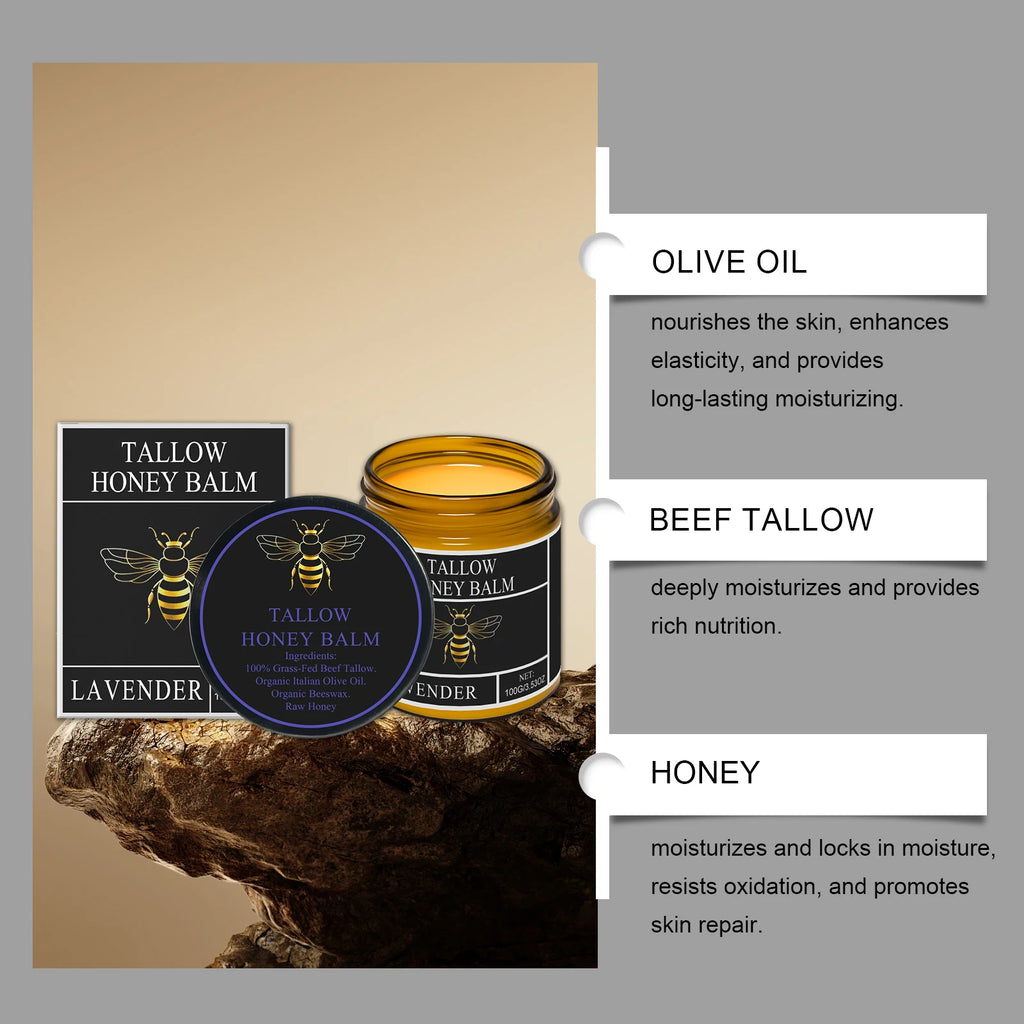 Beef Tallow Honey Cream Moisturizing Firming Soft Smoothing Skin Soothing Reduce Redness Hydrating Nourishing Tallow Honey Balm