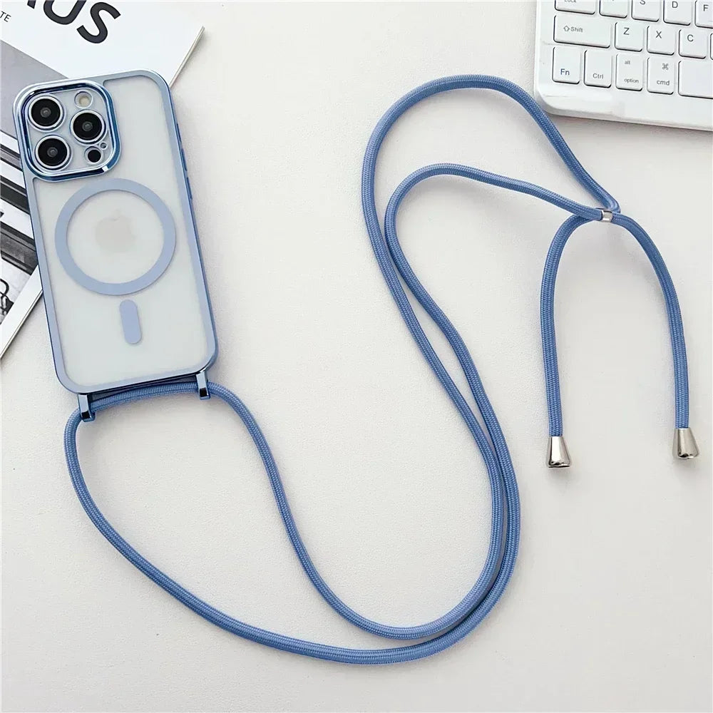 Crossbody Phone Case for iPhone 16 Pro Max with Adjustable Lanyard Blue Tidesmit