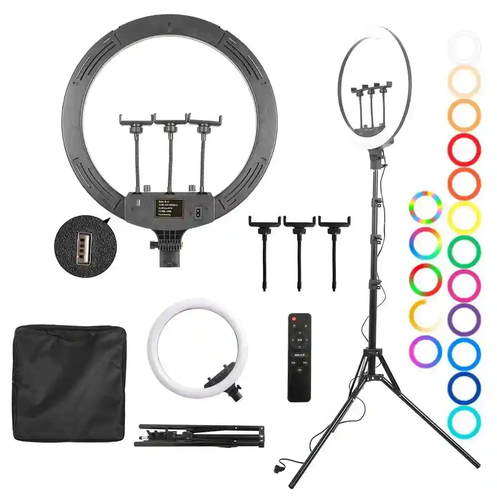 18 Inch RGB LED Ring Light with Tripod - Dimmable Studio Lighting Tidesmit