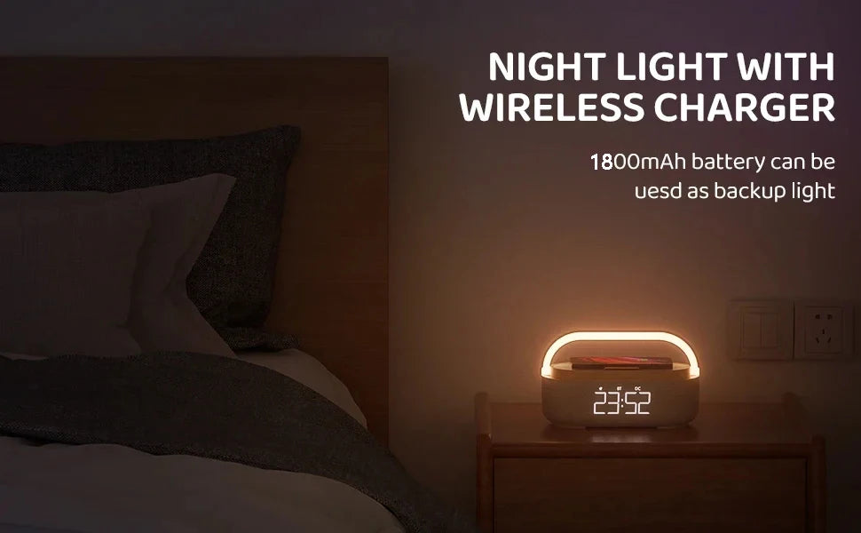 Portable Bluetooth Speaker Wireless Charging FM Radio Alarm Clock Sound Box Music Caixa De Som Charger Lamp Night Light Bocina