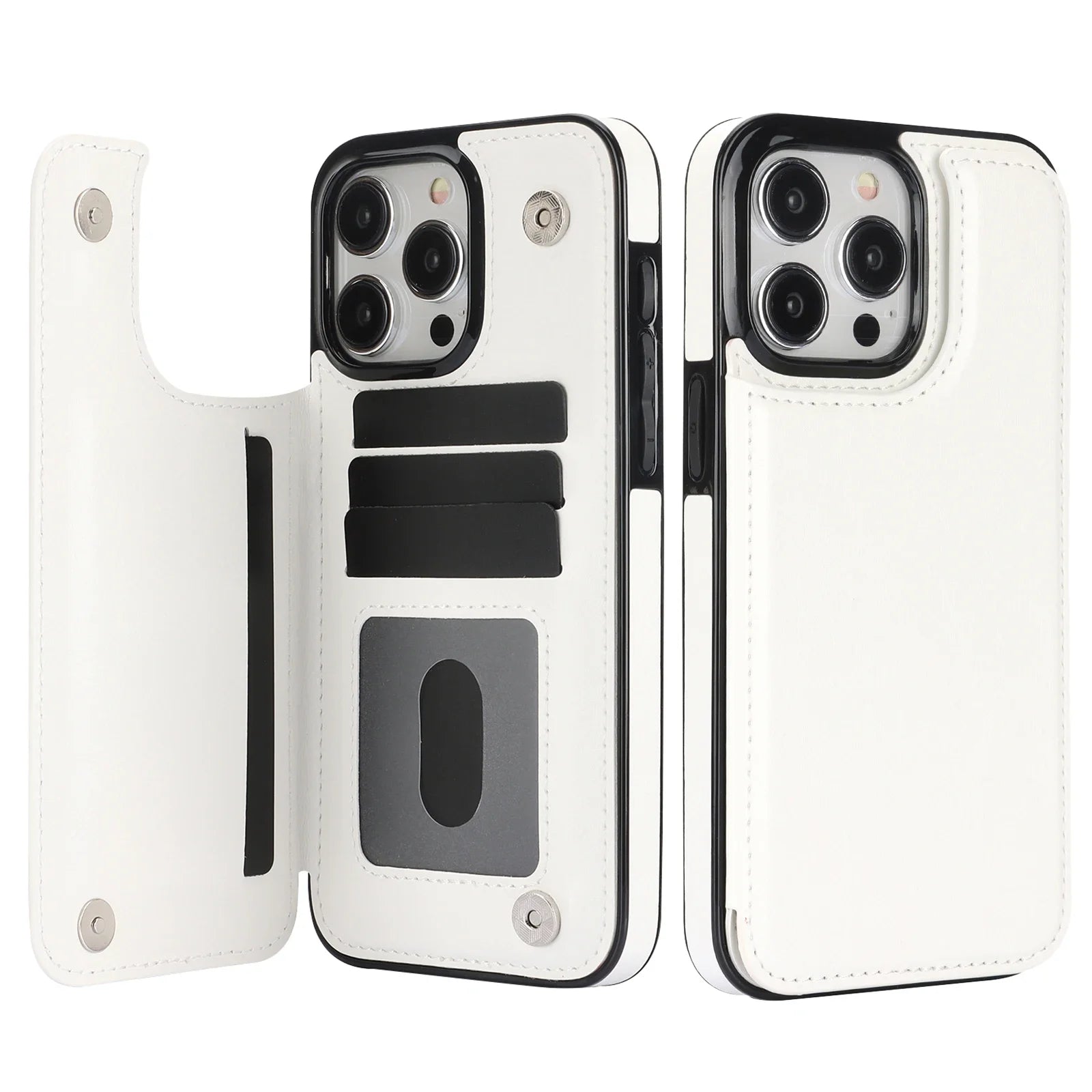 iPhone 16 Leather Wallet Case With Card Stand - Slim Shock-Absorbing Cover White Tidesmit
