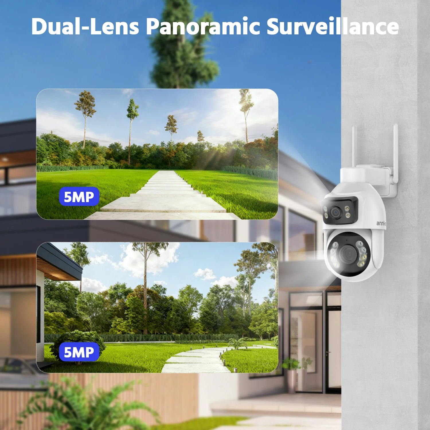 ANNKE 3 Inch PTZ Dual-Lens Security Camera, 5+5MP Dual-View on One Screen, 12X Optical Zoom, AI Human Tracking, Smart Dual-Light Full-Color Night Vision, Two-Way Audio, Siren Alarm, Alexa/Google Home Compatible