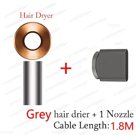 SenCiciMen grey leafless hair dryer with styling nozzle, negative ion technology, and 1.8m cord for salon home use.
