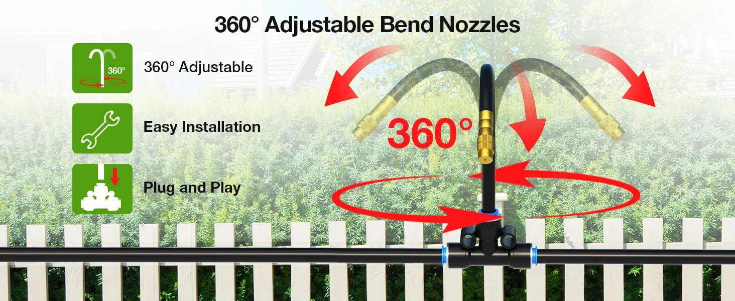 60M DIY Free Bending Universal Sprayer Kit 6mm Hose Patio Misting Cooling System for Garden Plant Fogging Watering Irrigation