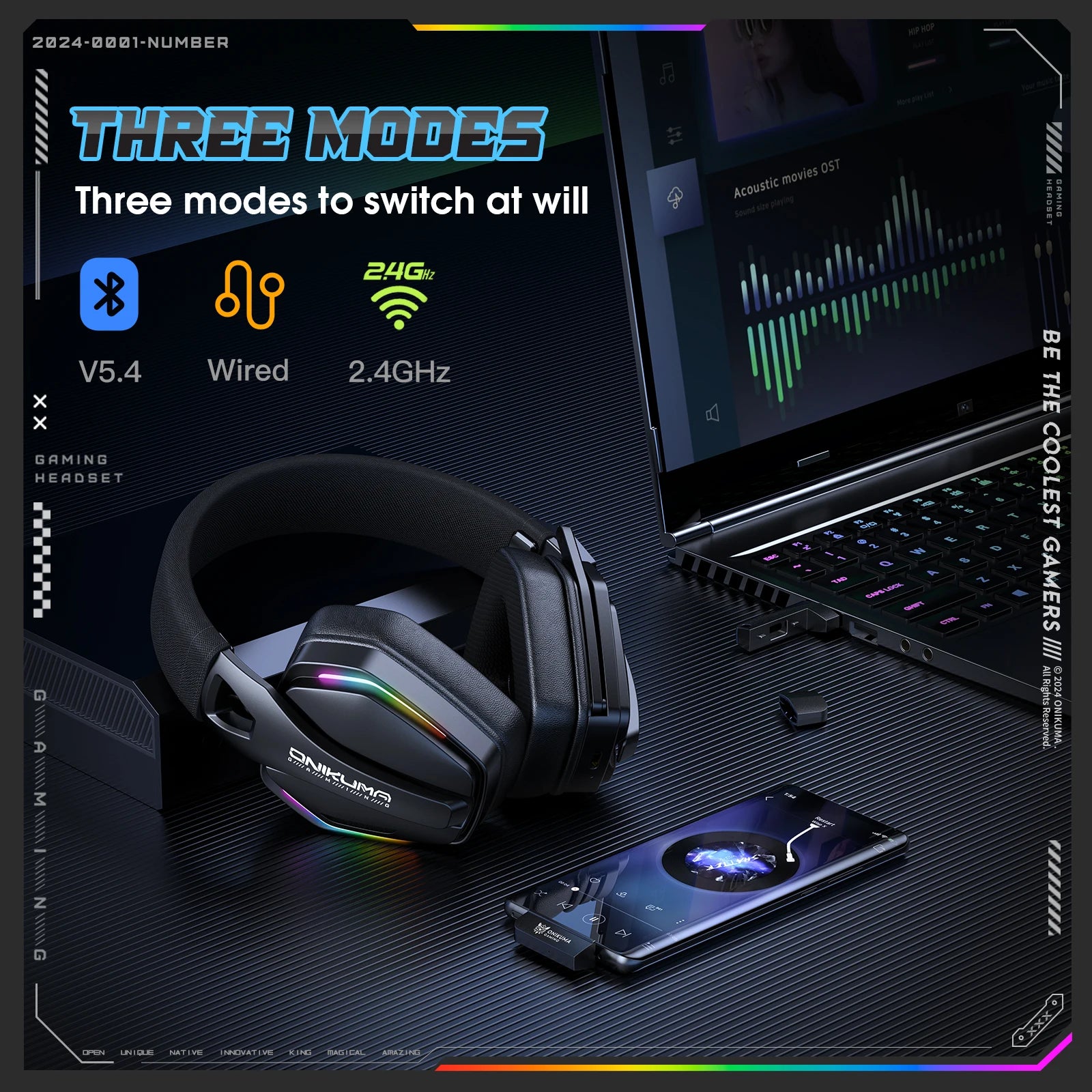 Tidesmit GT826 Wireless Over-Ear Gaming Headphones with Bluetooth 5.3 Tidesmit