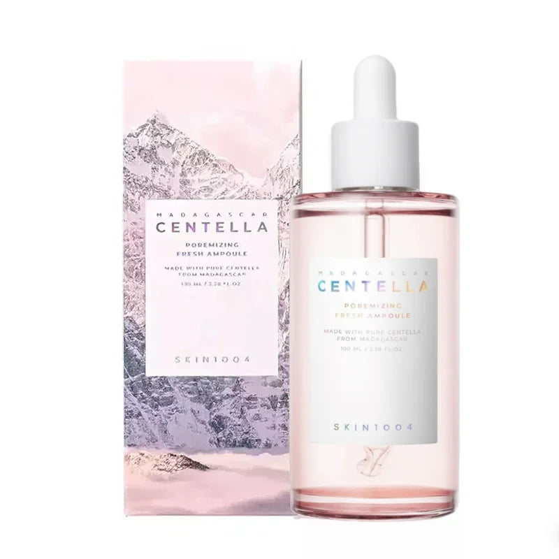 Pink Centella fresh ampoule bottle with white dropper and product packaging box.