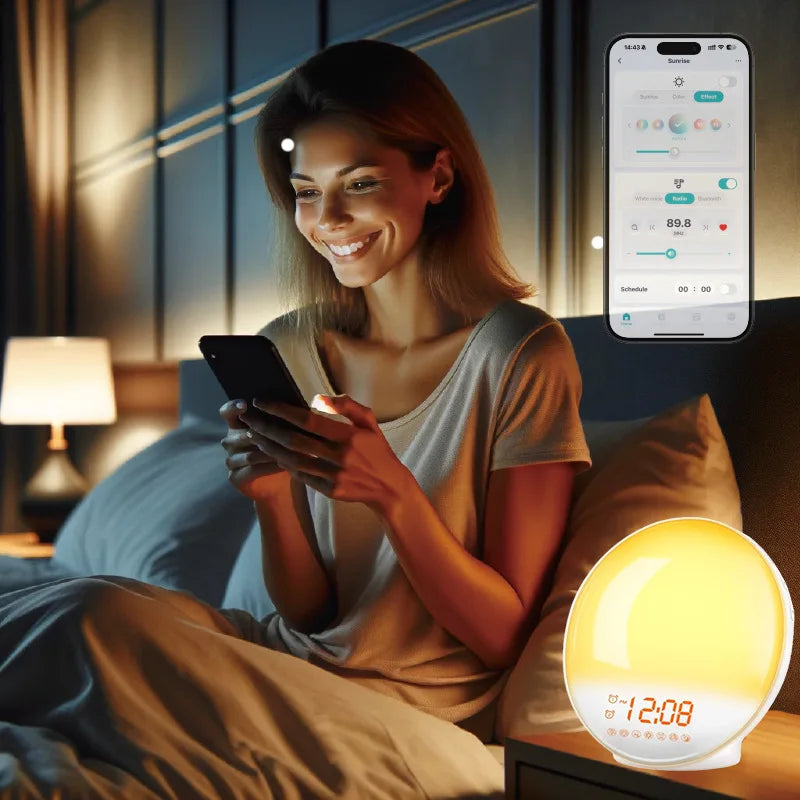 Smart Wake Up Light Alarm Clock Digital Desk Clock with Natural Sounds BT Speaker APP Control FM Radio Nightlight