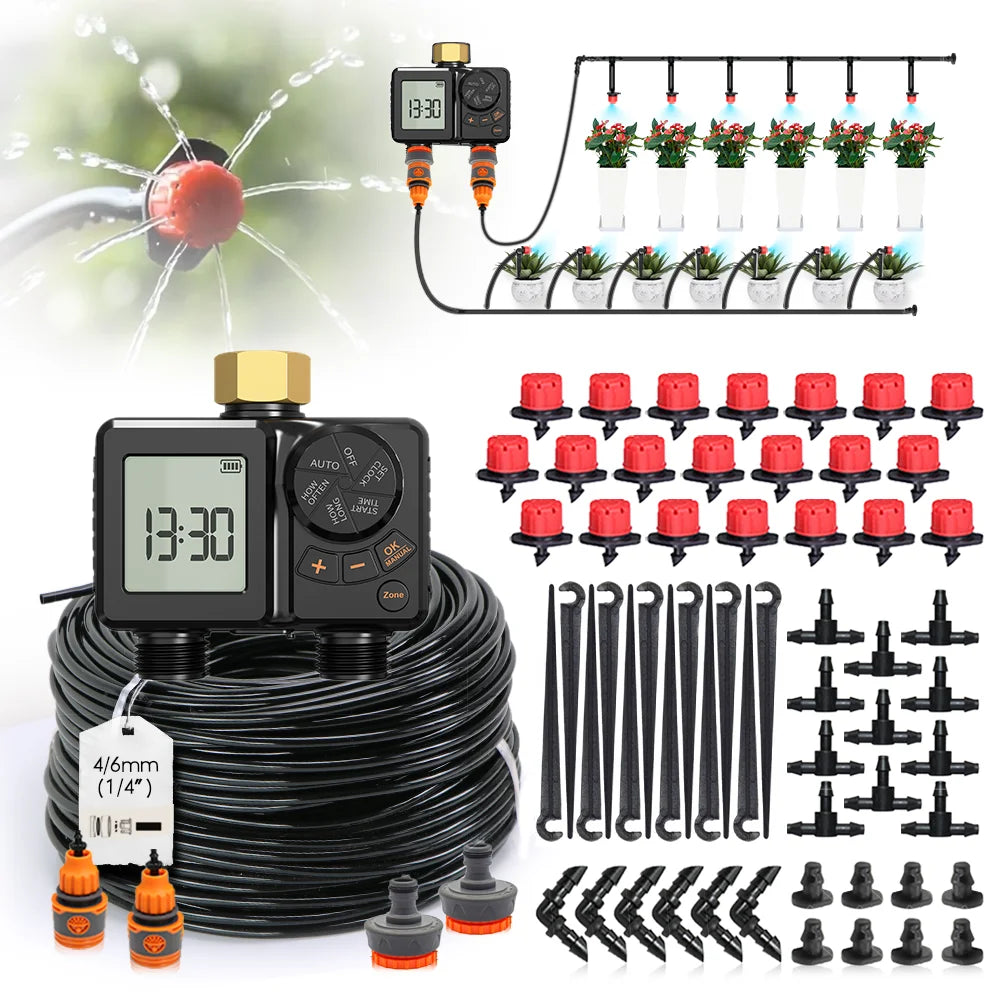 New Type-C Garden Independent Dual Zone LCD Display Watering Timer Automatic Irrigation Kit Small Intelligent Gardening Program