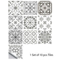 Moroccan tile stickers, gray and white geometric floral mosaic, set of 10