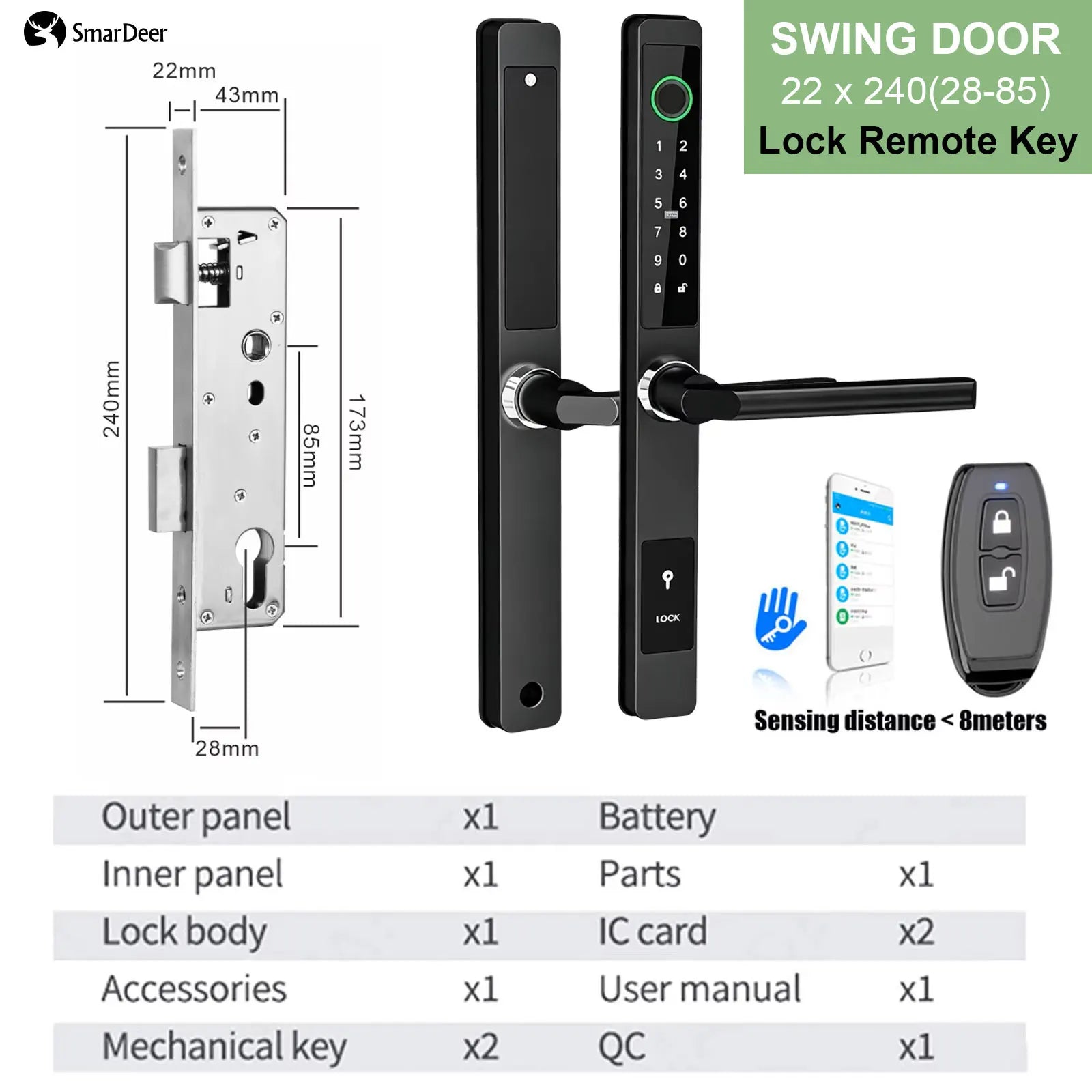 SmarDeer IP65 Waterproof Sliding Door Smart Lock，Tuya WiFi Broken Bridge Aluminum Sliding Door  Fingerprint Lock