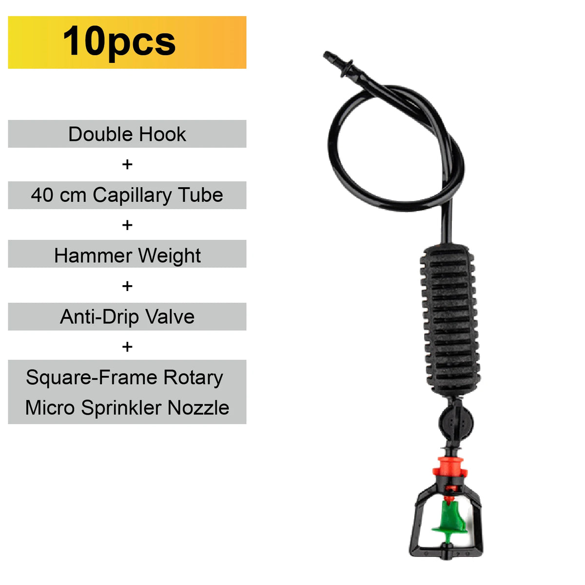 Square-frame rotary micro sprinkler nozzle set with anti-drip valve and capillary tube