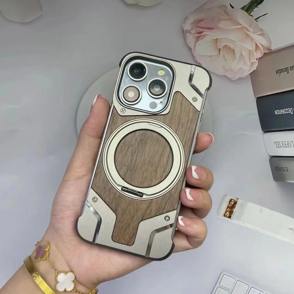 Magnetic Walnut Wood Phone Case for iPhone 16 Pro | Shock-Absorbing Cover Tidesmit