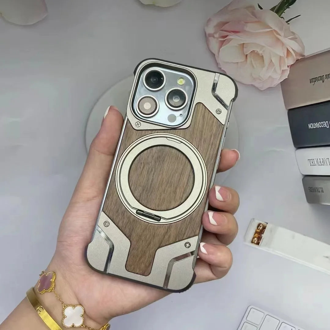 Magnetic Walnut Wood Phone Case for iPhone 16 Pro | Shock-Absorbing Cover Tidesmit