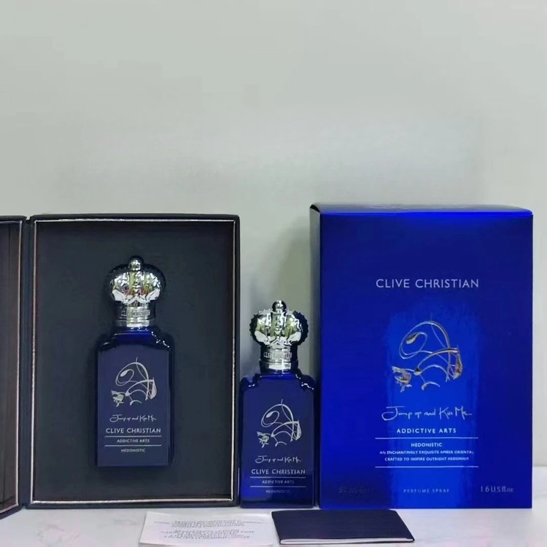 Clive Christian Jump Up and Kiss Me Hedonistic EDP. Unisex oriental floral, woody amber tobacco, 50ml crown-cap bottle.