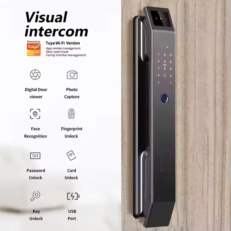 Face Recognition Tuya Smart Door Lock Automatic Biometric Rfid Ic Card Wifi App Security Camera Fingerprint Digital Locks