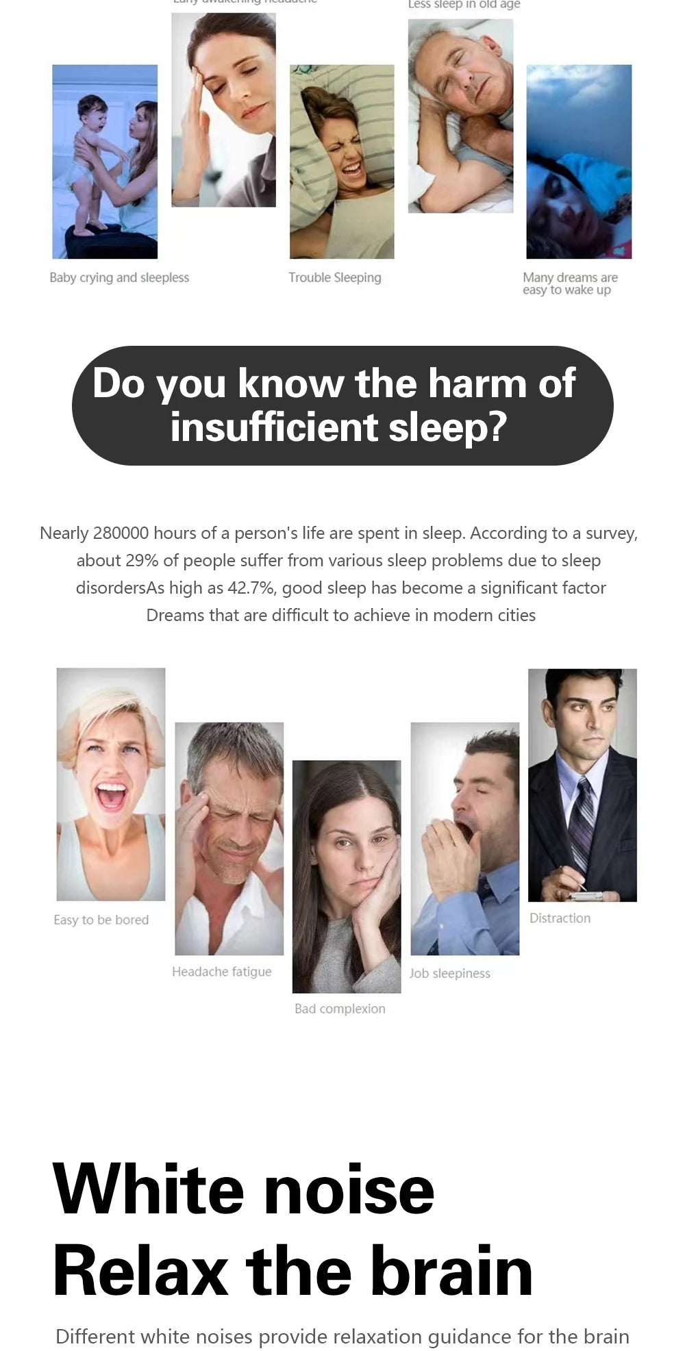 Baby Sleep White Noise Machine USB Rechargeable Timed Shutdown Sleep Machine Baby Sound Player Night Light Timer Noise Player