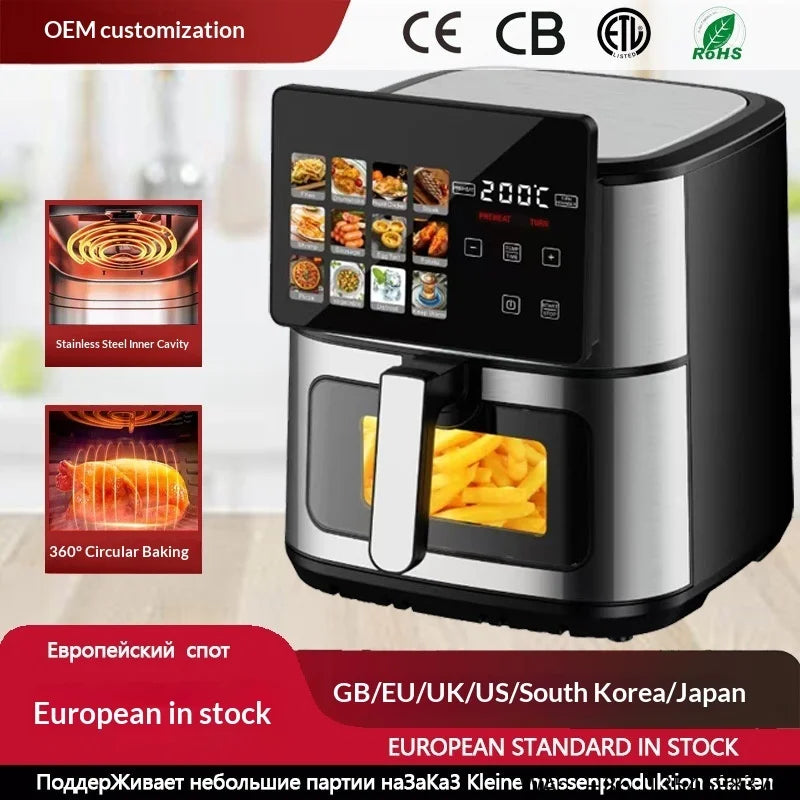 Smart Electric Air Fryer Household Multifunctional Automatic Potato Chip Machine 8L Stainless Steel Interior With Window