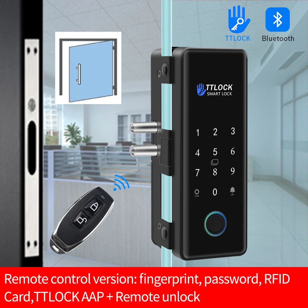 Bluetooth TTLOCK APP Unlock Control Smart Glass Door Lock Electronic Biometric Fingerprint Electric Lock Password 13.56Mhz RFID