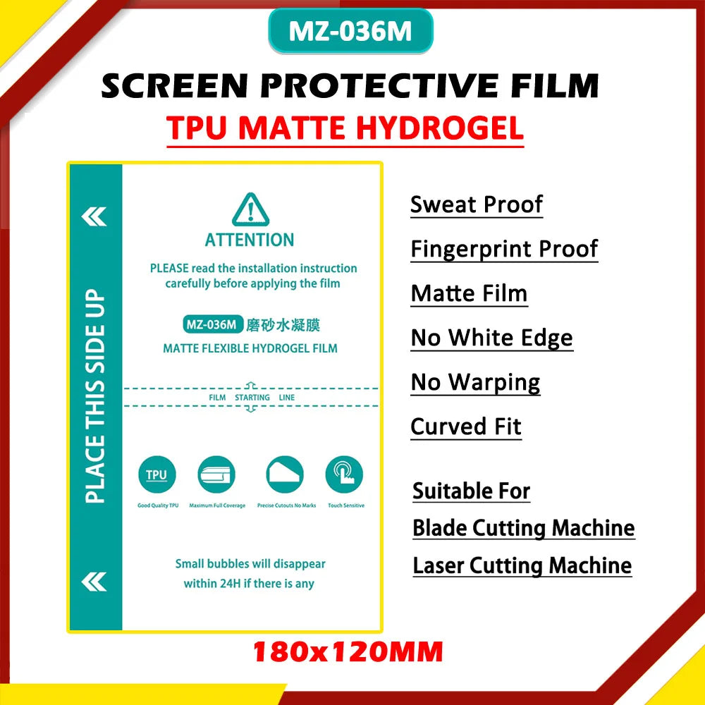 50Pcs MZSeries 120x180mm Matte Anti-peep HD Privacy Flexibility Hydrogel Film For Mobile Phone Screen Protector Cutting Machine