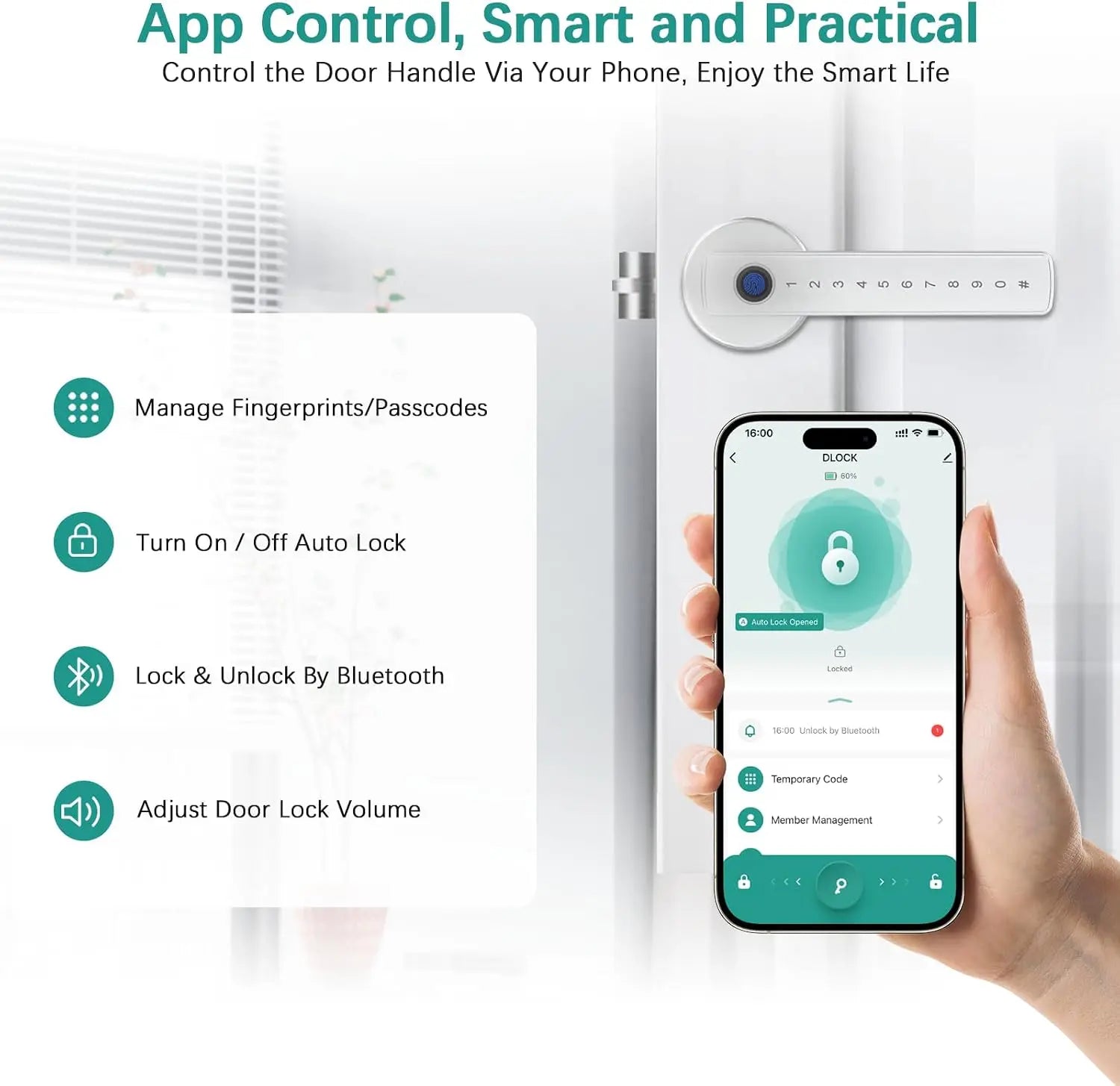 Smart Door Handle Lock with Tuya App Fingerprint PIN RFID Card Mechanical Key Temporary Code for Home Apartment Office