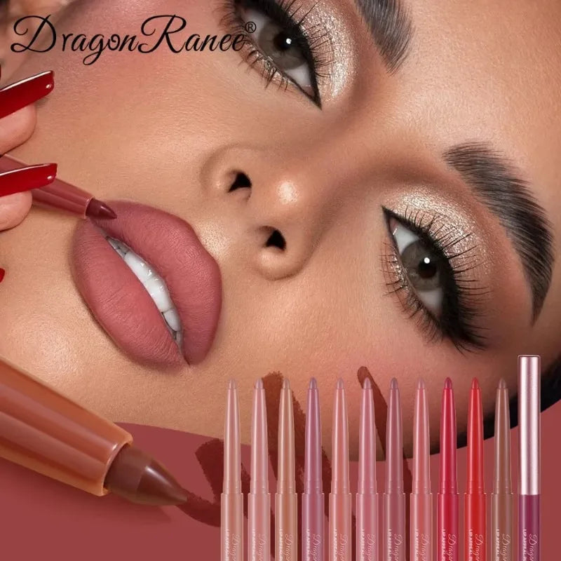 Dragon Ranee matte lip liner pen, waterproof, long-lasting velvet crayon in various shades for smooth lip makeup.