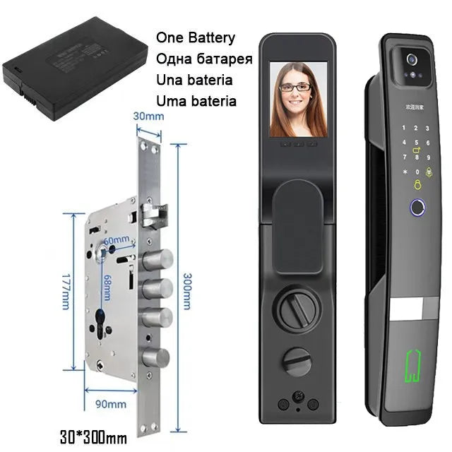 WiFi Tuya APP English/Russian/Spanish/Portuguese Voice Digital 3D Face Recognition Fingerprint Smart Door Lock