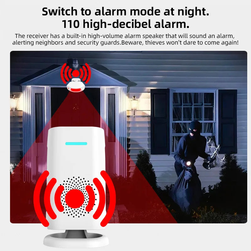 Fuers Wireless Doorbell Welcome Chime Bell Alarm with PIR Motion Sensor Detector Chime for Home Store Shop Office 433mhz