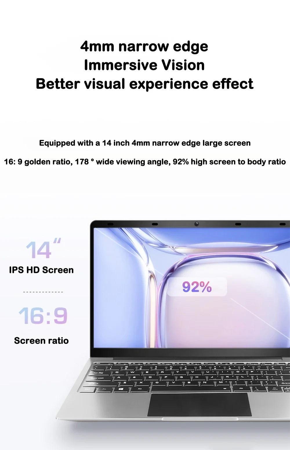 Practical 14.1 Inch Laptop Intel 4405U,120Hz Ultra-Clear IPS,32GB RAM 2TB SSD,5000mAh Backlit Keyboard
