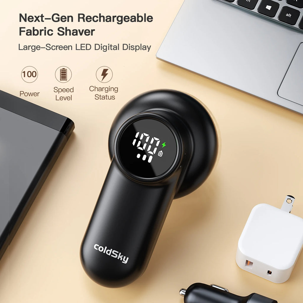Tidesmit coldSky electric lint remover showing intelligent digital display and fabric shaver trimmer features