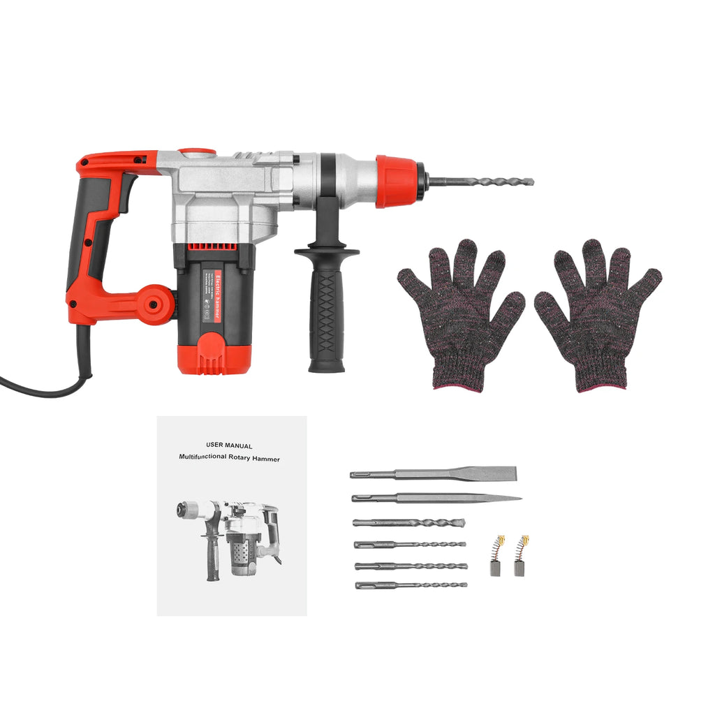 2200W Rotary Hammer Drill with 6 Drill Bits & Toolbox, 4 In 1 Electric Concrete Perforator, Multi-Function Electric Hammer Kit