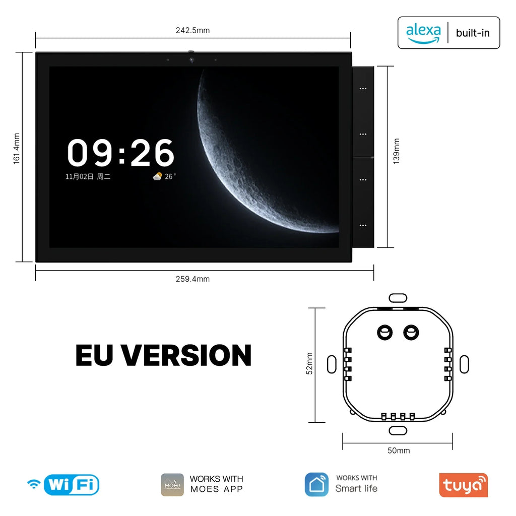 TUYA Smart Home Panel, 10.1" Touch Screen, Built-in Zigbee & Bluetooth Gateway, Intercom Compatible, by MOES