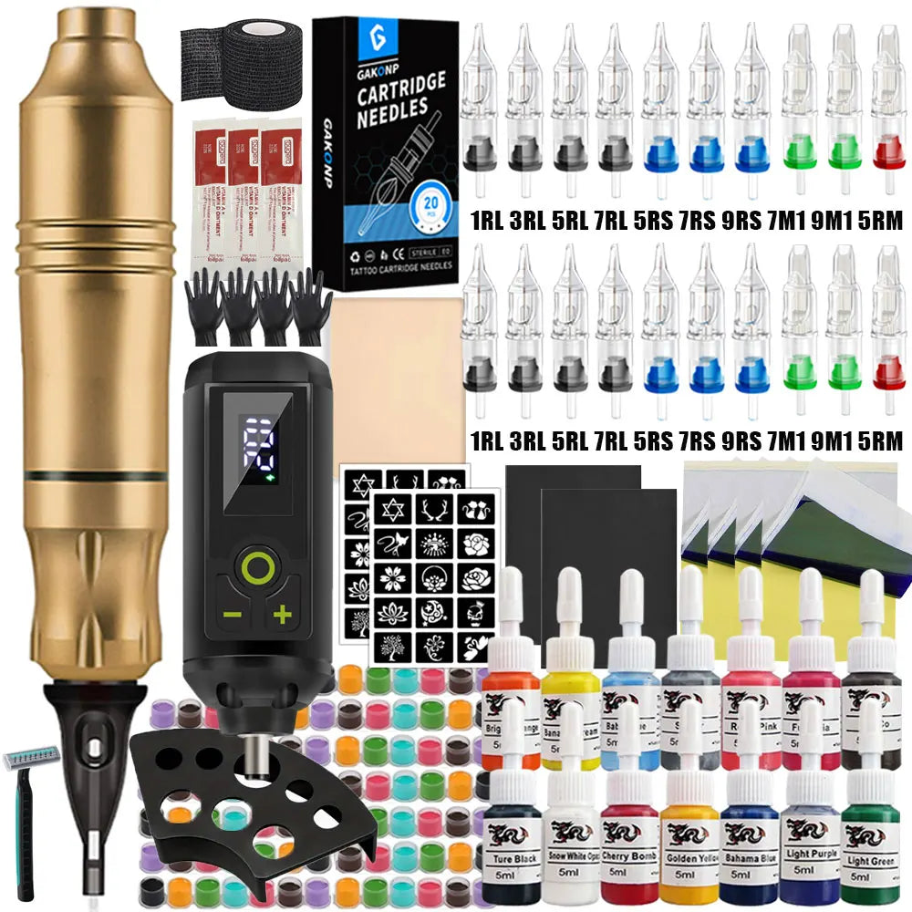 Professional Wireless Tattoo Machine Kit for PMU and Microblading Permanent Makeup Machines 14 Ink Pen Kit 3 Tidesmit