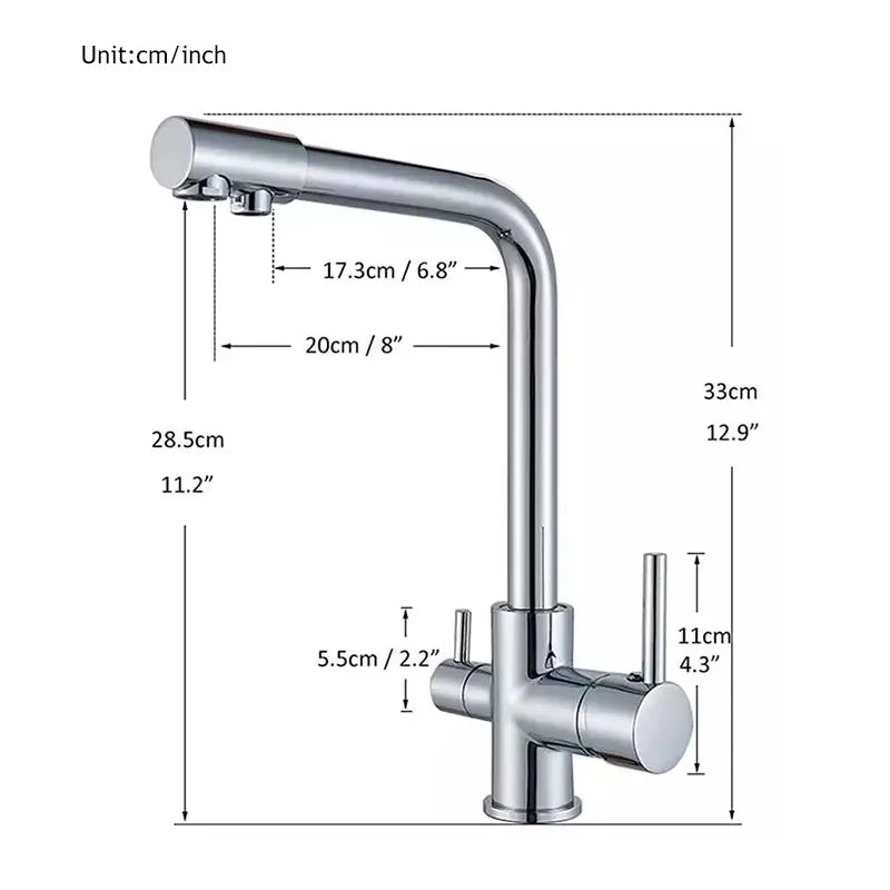 Kitchen Faucet Dual Swivel Spout Drinking Water Filter Purifier Vessel Sink Mixer Tap Hot and Cold Water