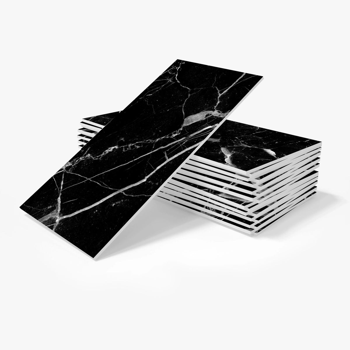 Self-adhesive foam marble tile sticker sheets, black faux marble with white lines