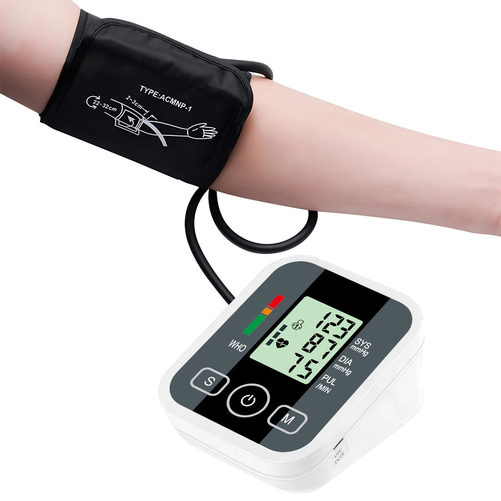 Portable LED Upper Arm Blood Pressure Monitor Portable Digital Tonometer Sphygmomanometer BP Monitor