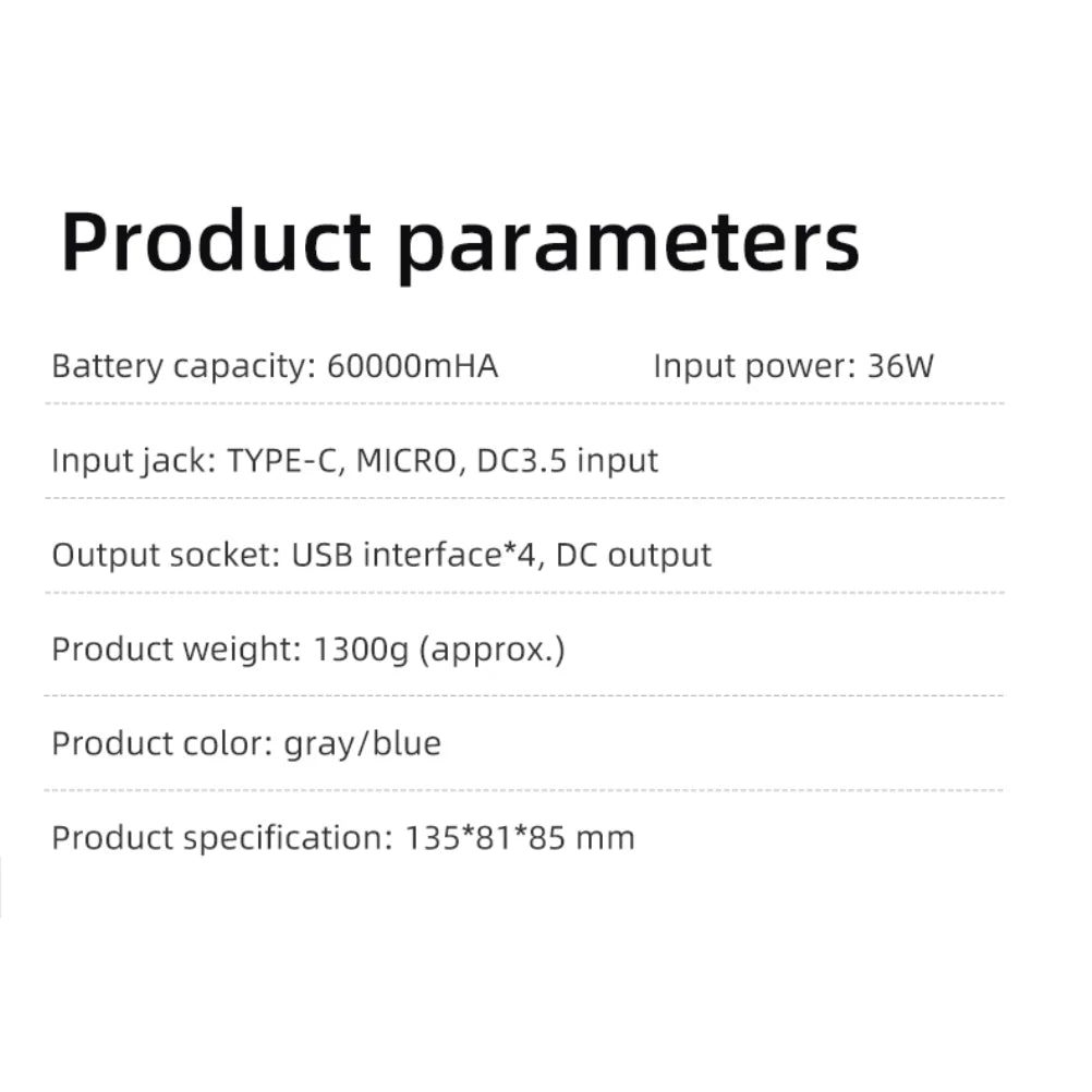 60000mAh Fast Charging Power Bank - 55W PD Portable Charger Black Tidesmit