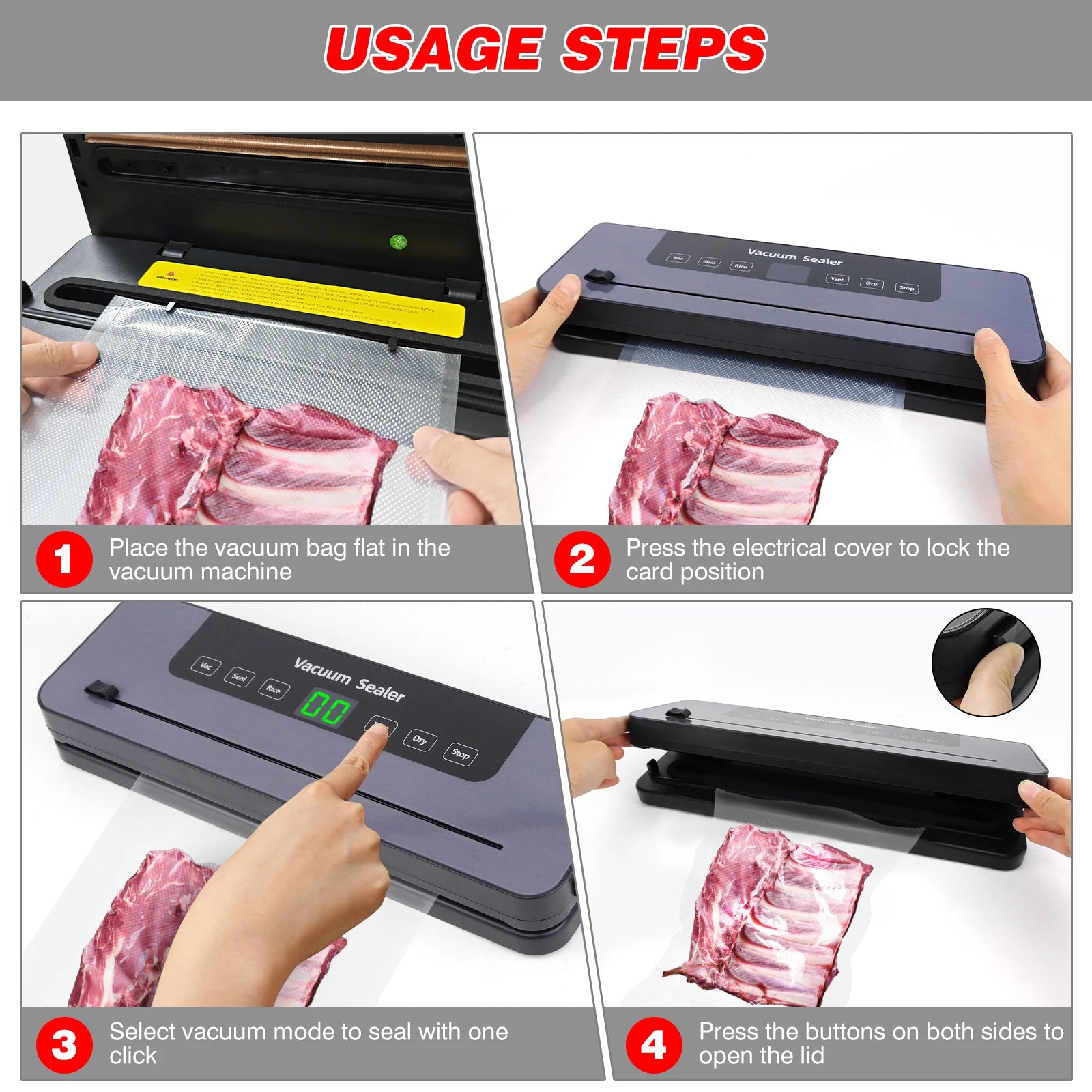 Tidesmit DayPlus automatic vacuum sealer machine showing internal sealing mechanism and included food storage bags