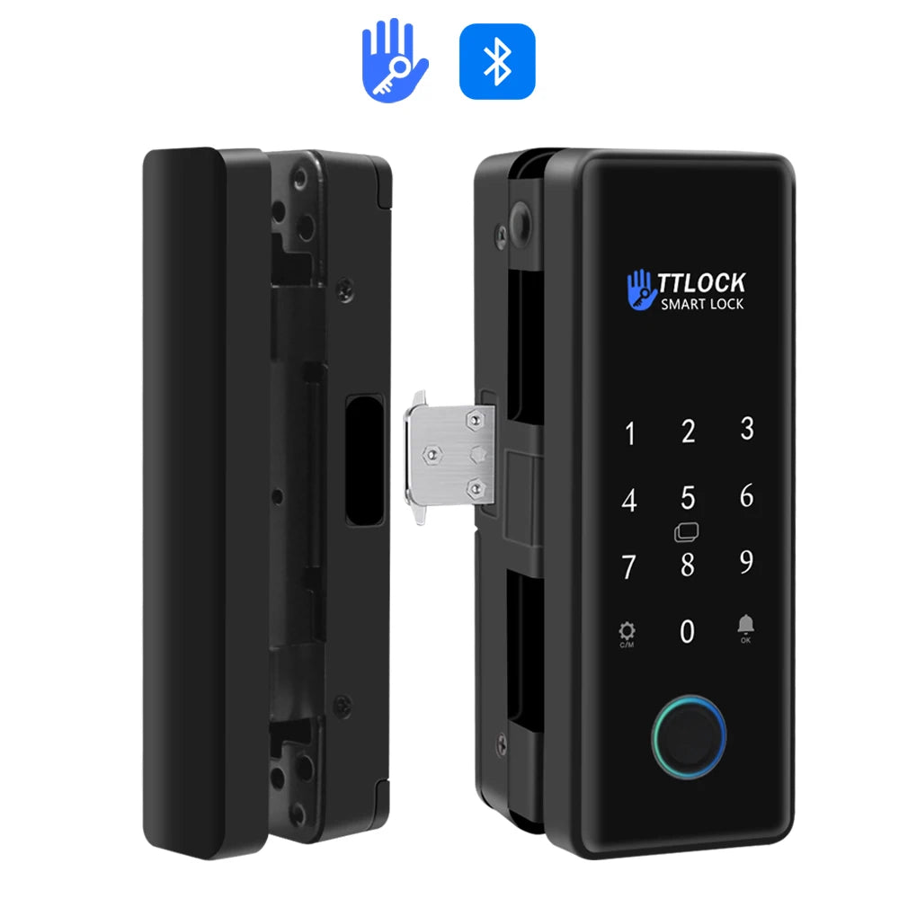 Bluetooth TTLOCK APP Unlock Control Smart Glass Door Lock Electronic Biometric Fingerprint Electric Lock Password 13.56Mhz RFID