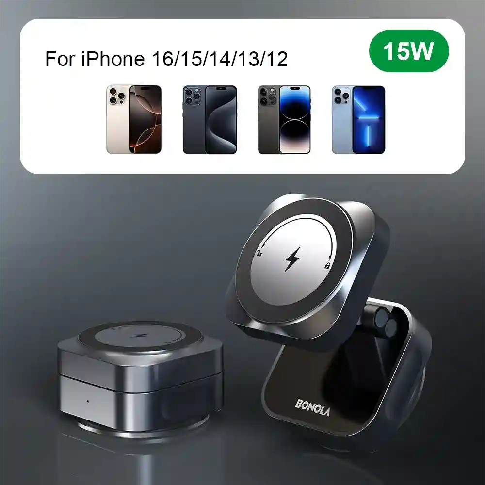 Tidesmit 15W Magnetic Wireless Car Charger with Suction Cup Mount - Gray Tidesmit