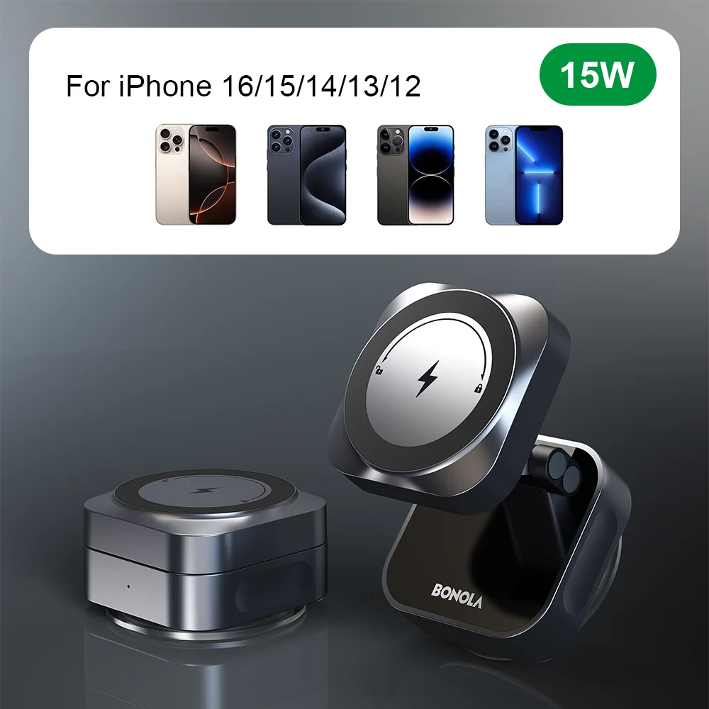 Magnetic Wireless Car Charger: MagSafe Compatible Foldable Suction Mount Tidesmit