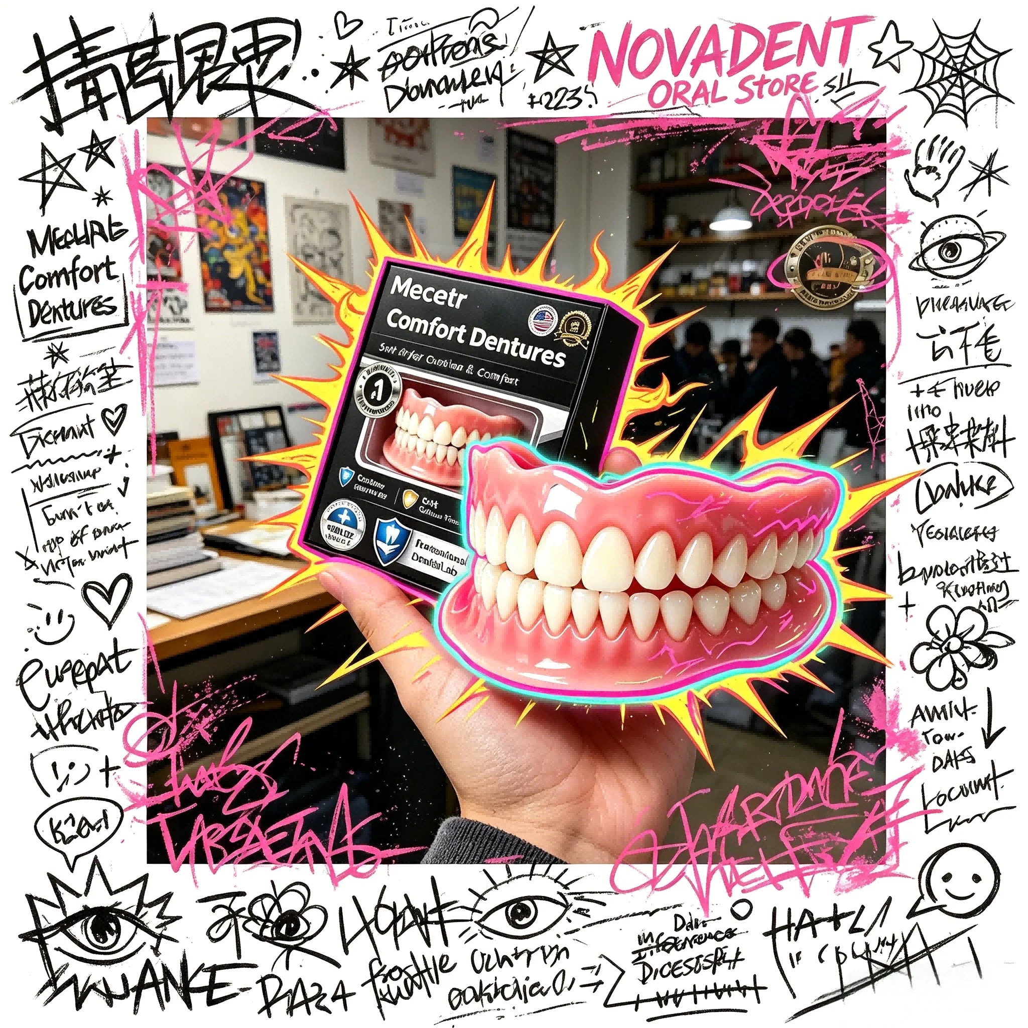 Ultra Realistic Full Mouth Fake Teeth, Flexible Silicone Upper & Lower Dentures, Ergonomic Fit Regain Confidence Easily