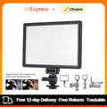 Rectangular black LED video light with a white diffuser panel and an adjustable cold shoe mount for cameras.