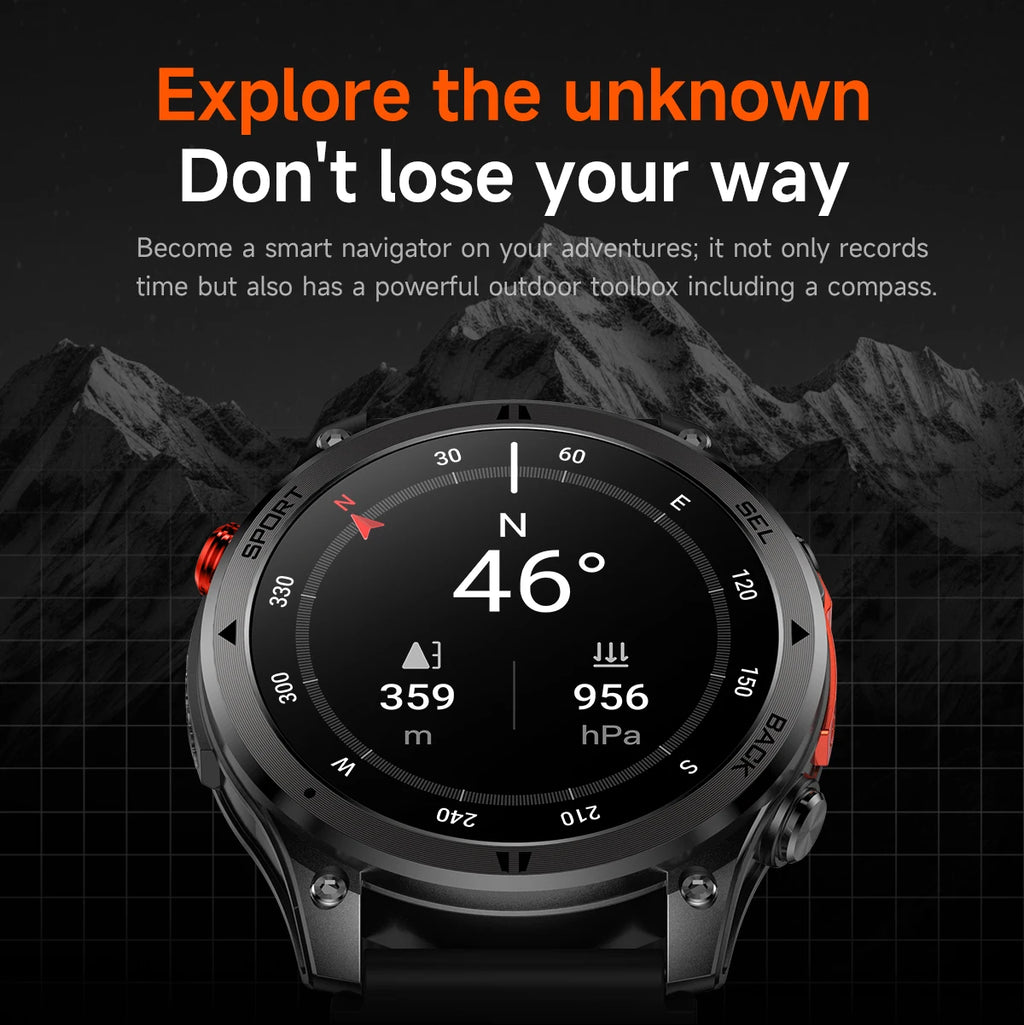 LIGE 2026 New GPS Path Smart Watch 530mAh Battery IP68 Waterproof Sports Run Tracker BT Call Outdoor Compass Military Smartwatch