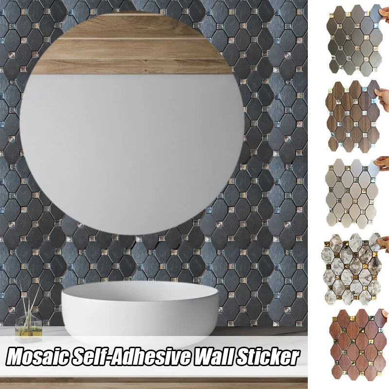 1pc Self -Adhesive Wall Sticker TV Backdrop Backsplash Mosaic Sticker Bathroom Kitchen Mosaic Peel and Stick Wall Tile