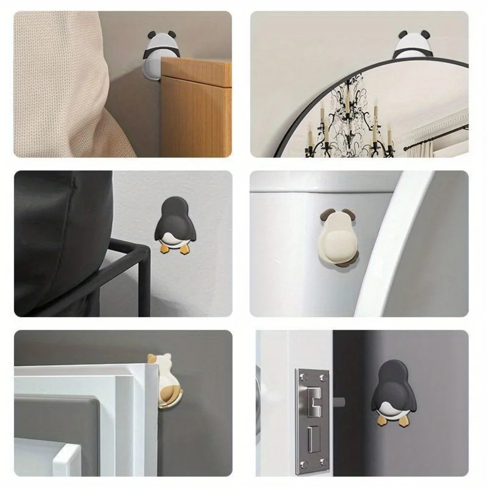 3D animal pet door stopper bumpers protect walls from furniture, featuring cute cat, dog, penguin, and panda designs.