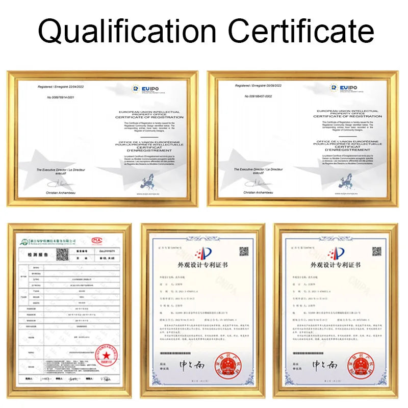 Qualification certificate set in framed documents with multiple certificates