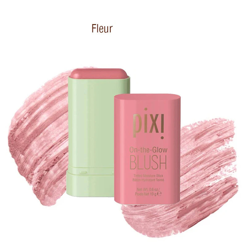 Tidesmit Pixi On-the-Glow cream blush stick in ruby and juicy shades showing hydrating formula texture detail