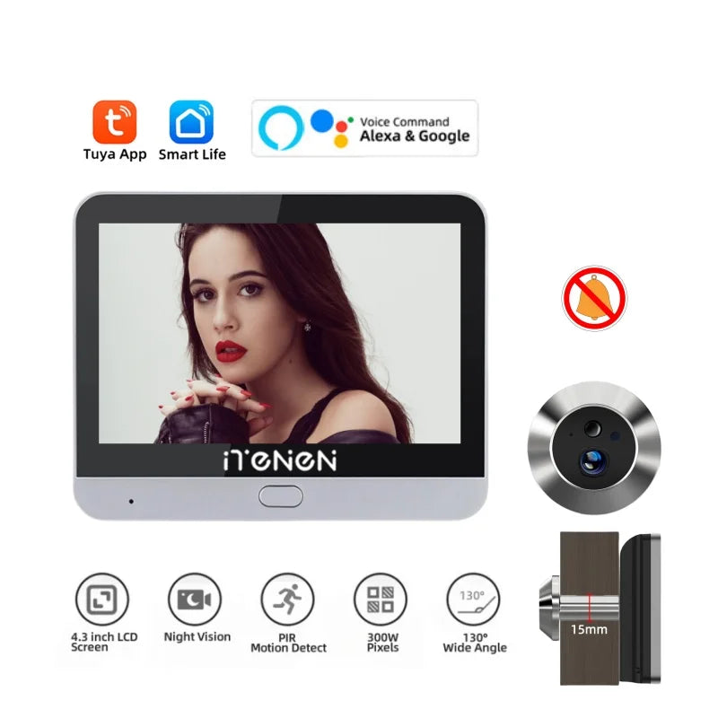 Tuya Smart Security Home Digital Door Peephols With 4.3inch Screen 3MP Wireless 2.4G Wifi Video Eye Door Camera Built-in Mic
