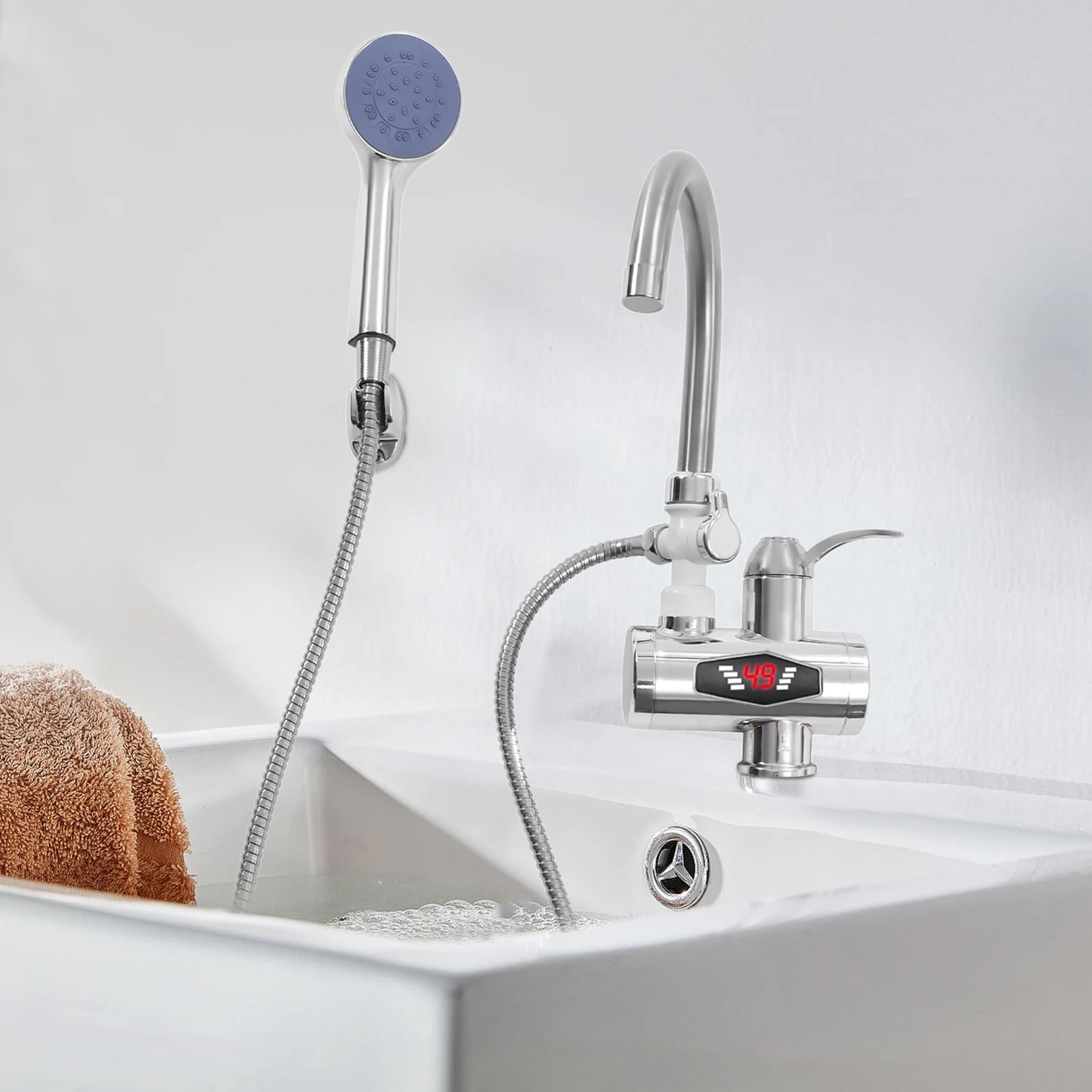 3000W Electric Faucet with Shower 360° Rotating Faucet Heater Digital Display 30-60℃ Water Faucet for Kitchen Bathroom