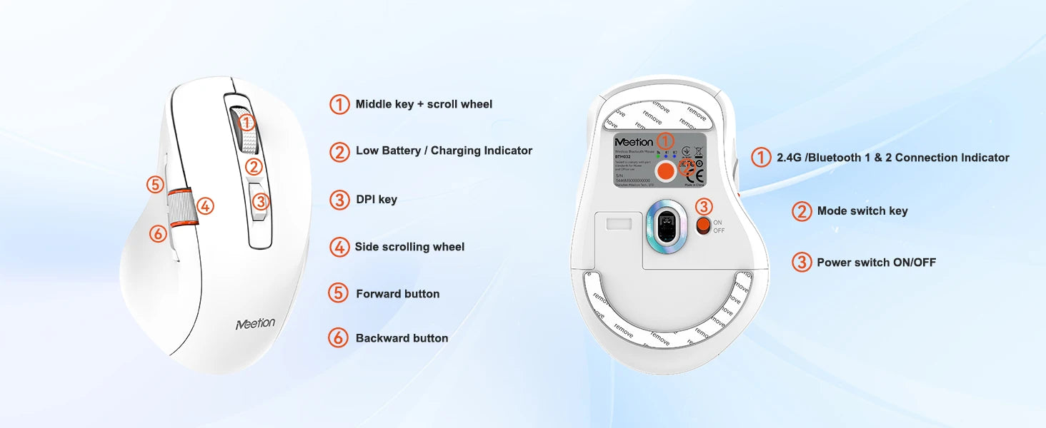 Ergonomic Dual-Mode Wireless Slient Office Mouse 2.4G/BT 5.1 DPI Adjustable Optical Mouse With Scroll Wheel For PC Computer